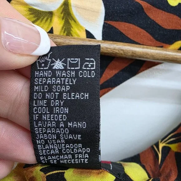 Vtg Scarlett Sleeveless Maxi Dress Womens 14 Black Yellow Hawaiian Floral Y2K - Picture 11 of 13